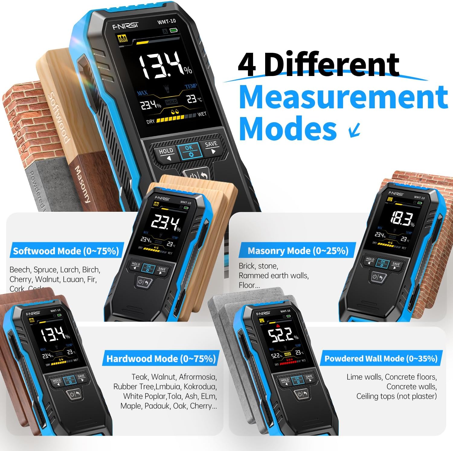 FNIRSI WMT-10 무핀 목재 수분 측정기, 충전 - Lumber Woodworking 리뷰 및 가격